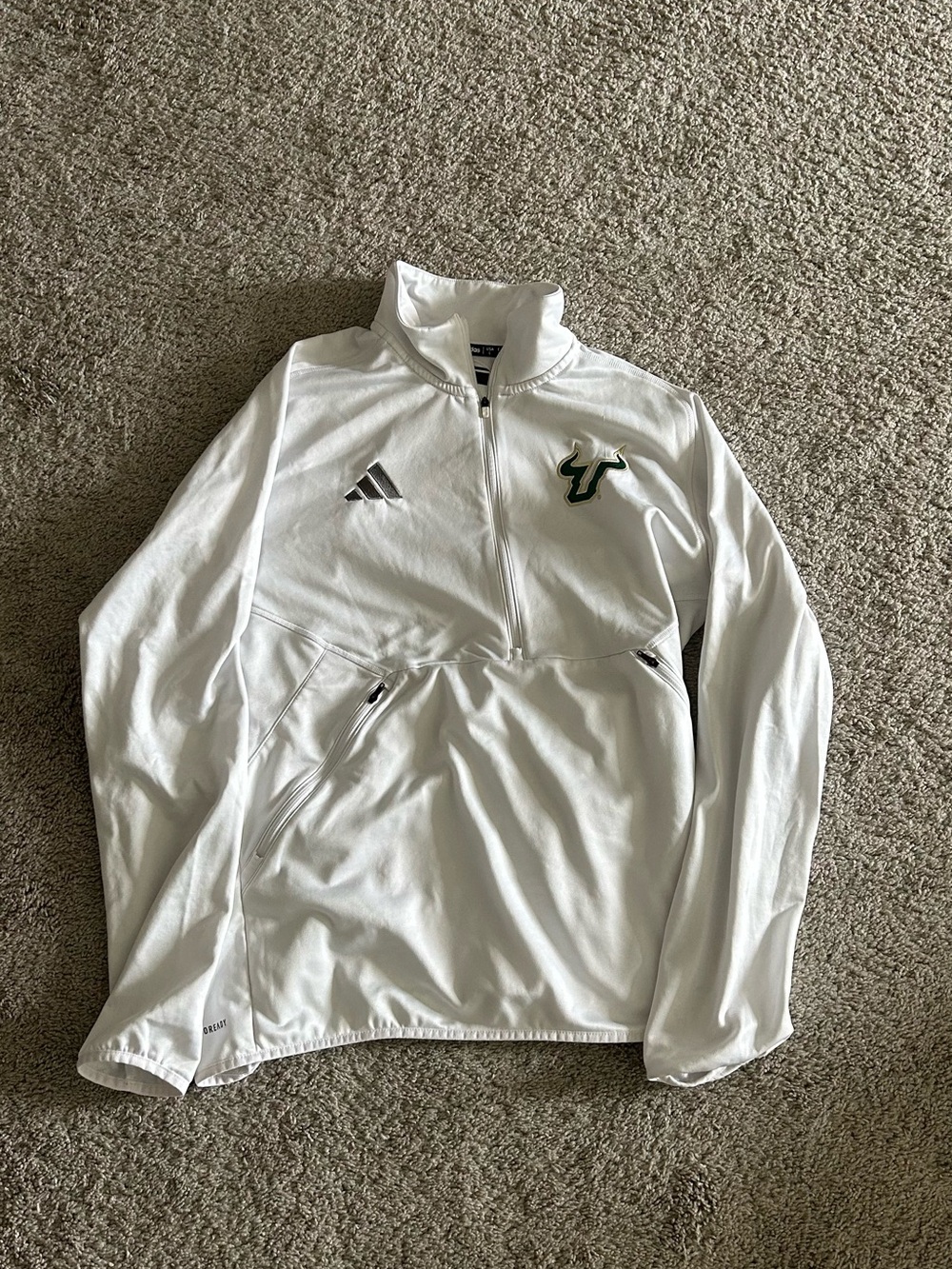adidas White Quarter-Zip Pullover with USF Bull Logo